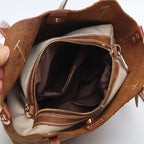 Cowhide Embossed Floral Leather Tote Bag