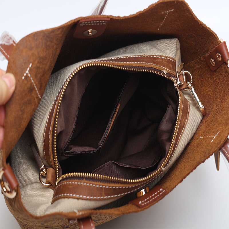 Cowhide Embossed Floral Leather Tote Bag