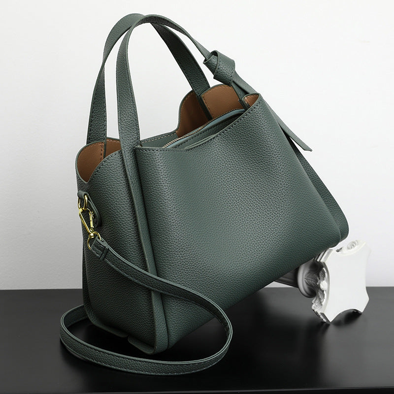 Elegant Soft Leatherette Bucket Crossbody Handbag