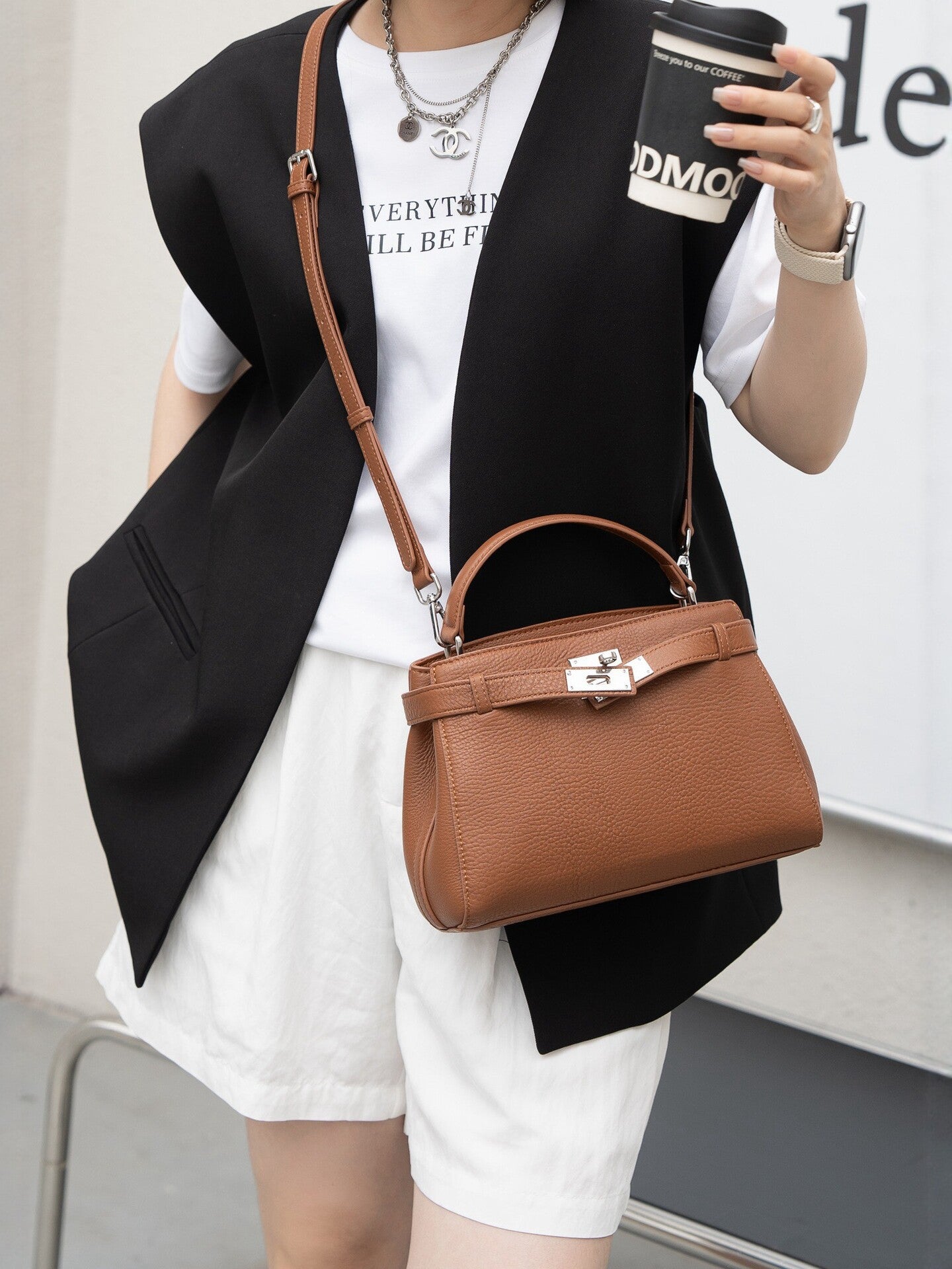 Premium Cowhide Kelly Style Shoulder Handbag