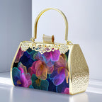 Elegant Floral Glitter Evening Clutch Handbag