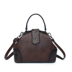 Retro Embossed Faux Leather Top-Handle Crossbody Bag