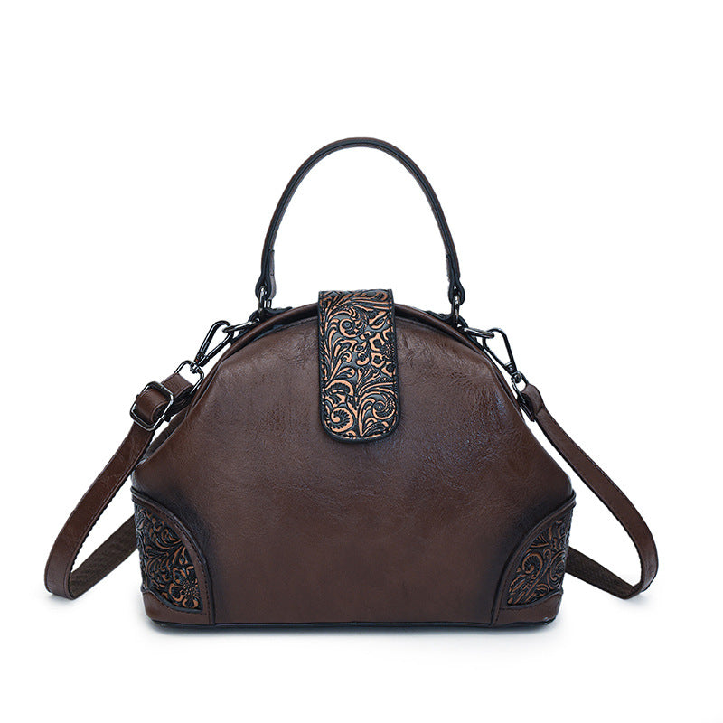 Retro Embossed Faux Leather Top-Handle Crossbody Bag