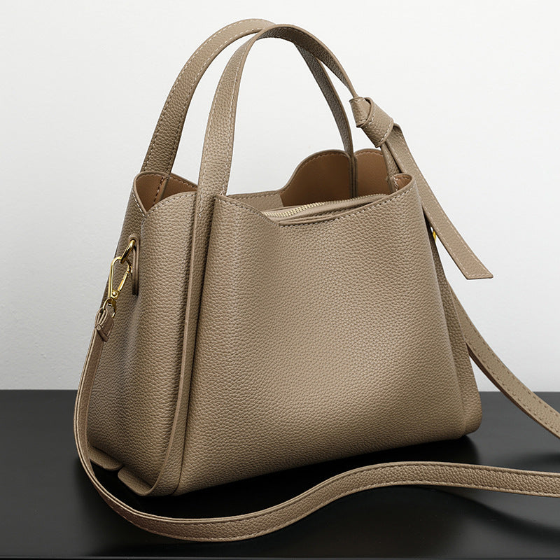 Elegant Soft Leatherette Bucket Crossbody Handbag