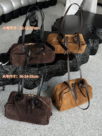 Suede Leather Bowling Tote Shoulder Bag