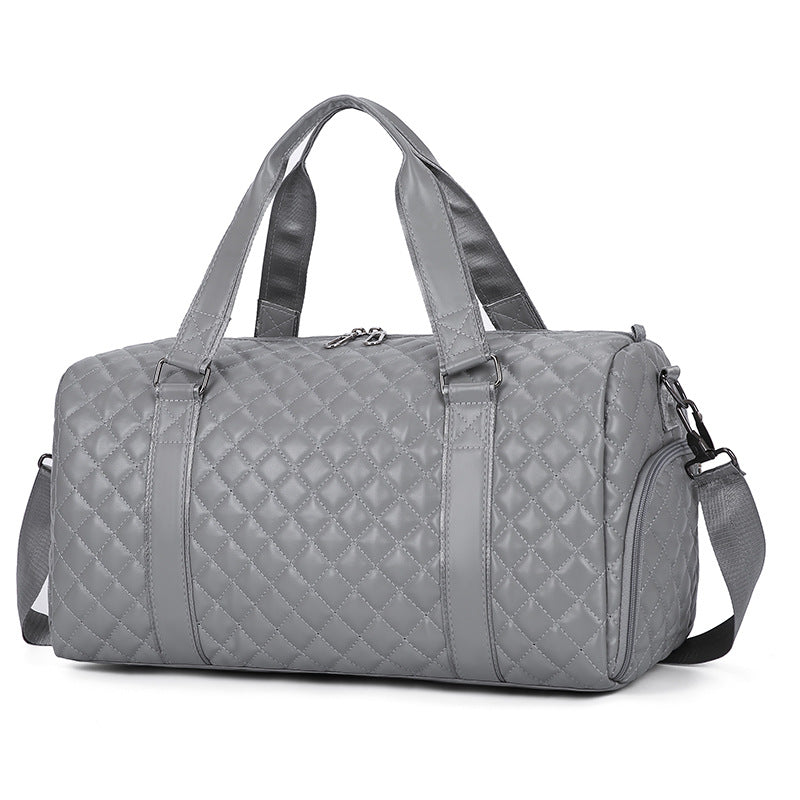 Quilted Leather Travel Duffel Bag Shoe Compartment