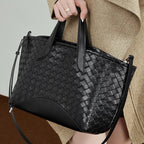 Genuine Leather Woven Tote Shoulder Bag