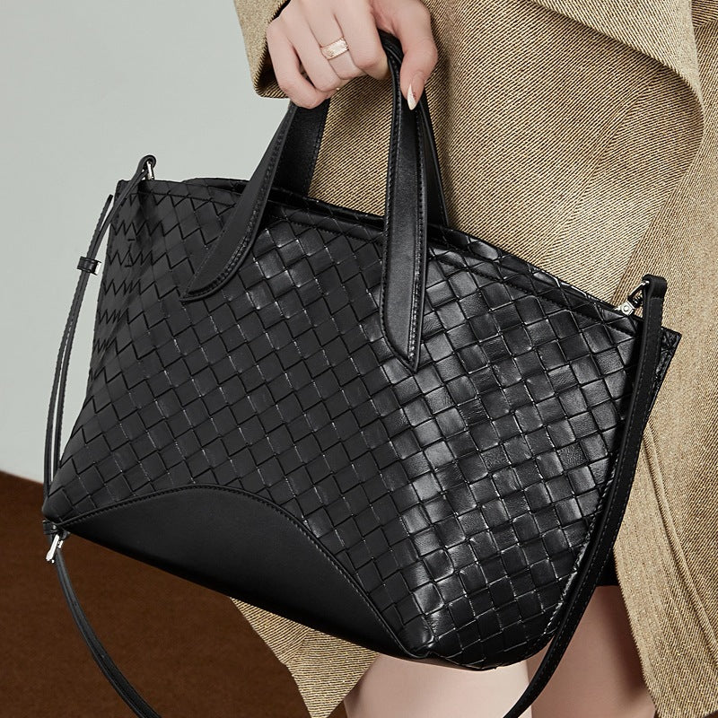 Genuine Leather Woven Tote Shoulder Bag