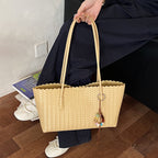Black Woven Faux Leather Shoulder Bag