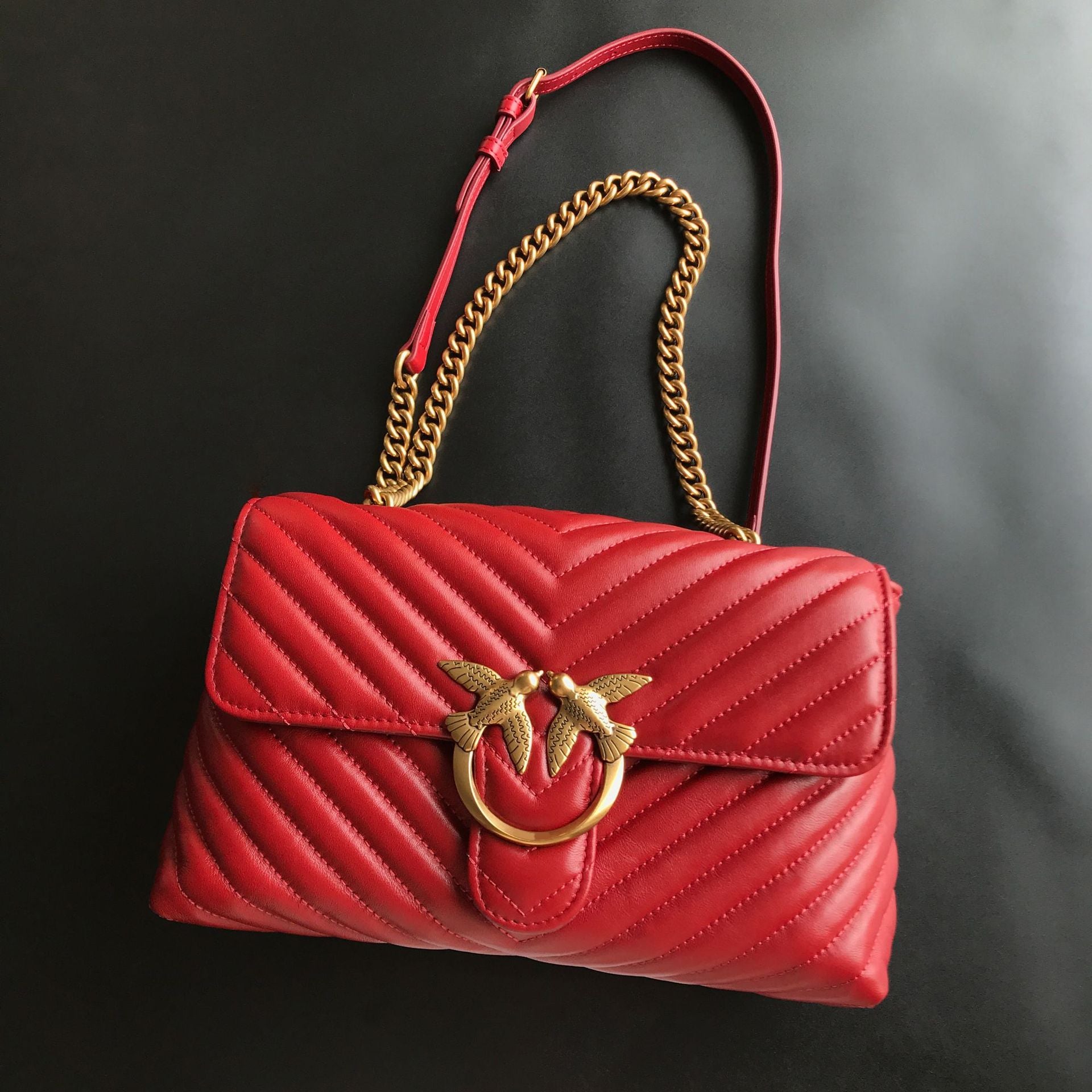 Genuine Leather Quilted Love Birds Crossbody Bag