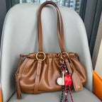 Premium Leather Ruched Drawstring Shoulder Bag