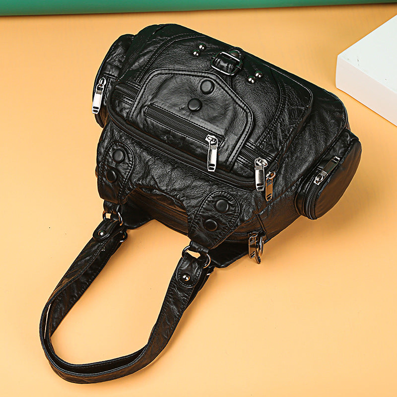 Soft Leather-like Multi-Pocket Shoulder Crossbody Bag