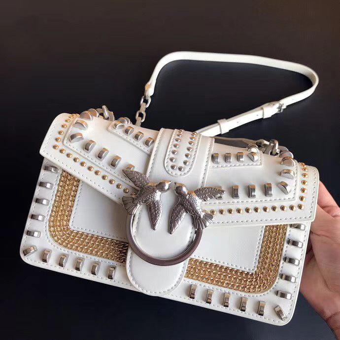 Genuine Leather Quilted Love Birds Crossbody Bag