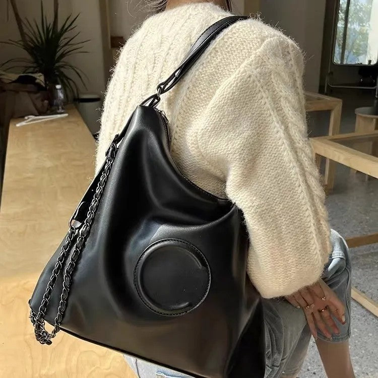Soft Leatherette Chain Shoulder Tote Bag