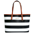 Nautical Striped Faux Leather Tote Bag