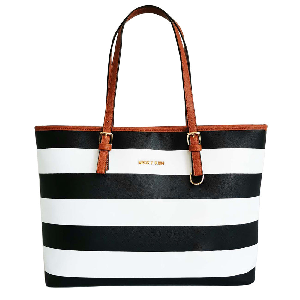 Nautical Striped Faux Leather Tote Bag