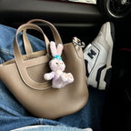 Pebbled Leather D-Pocket Bucket Handbag
