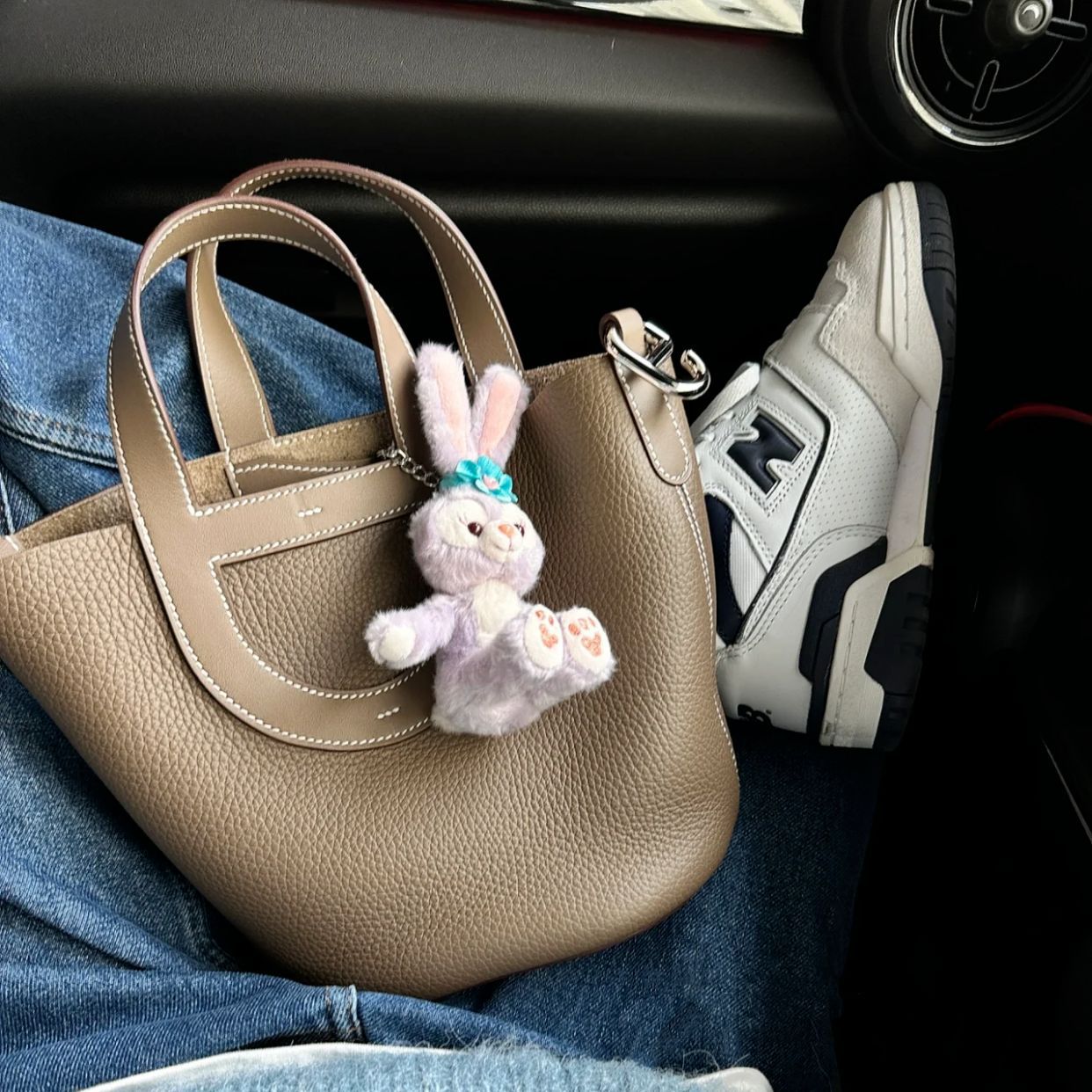 Pebbled Leather D-Pocket Bucket Handbag