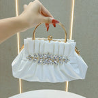 Elegant Gold Pleated Rhinestone Handbag