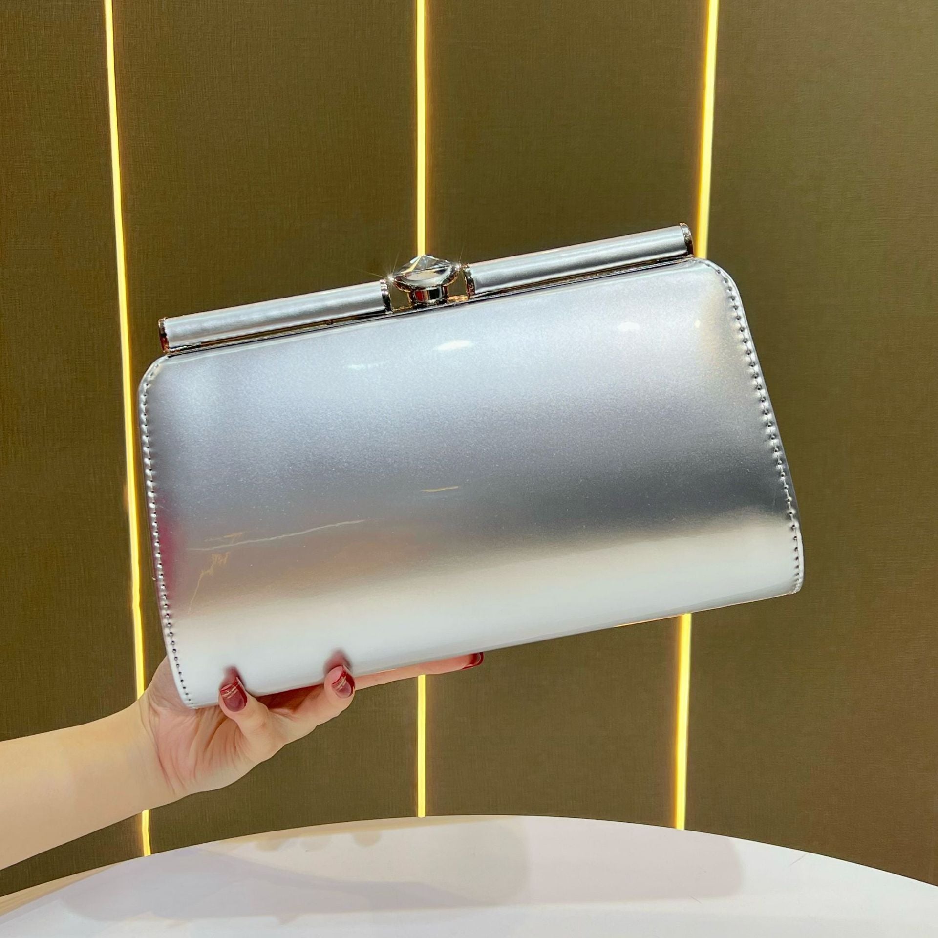 Elegant White Glossy Clutch Shoulder Bag
