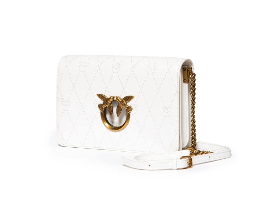 Genuine Leather Quilted Love Birds Crossbody Bag