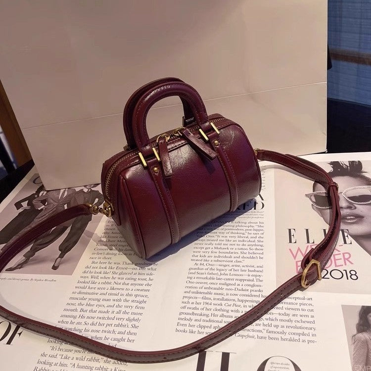 Glossy Soft Leather Mini Barrel Handbag