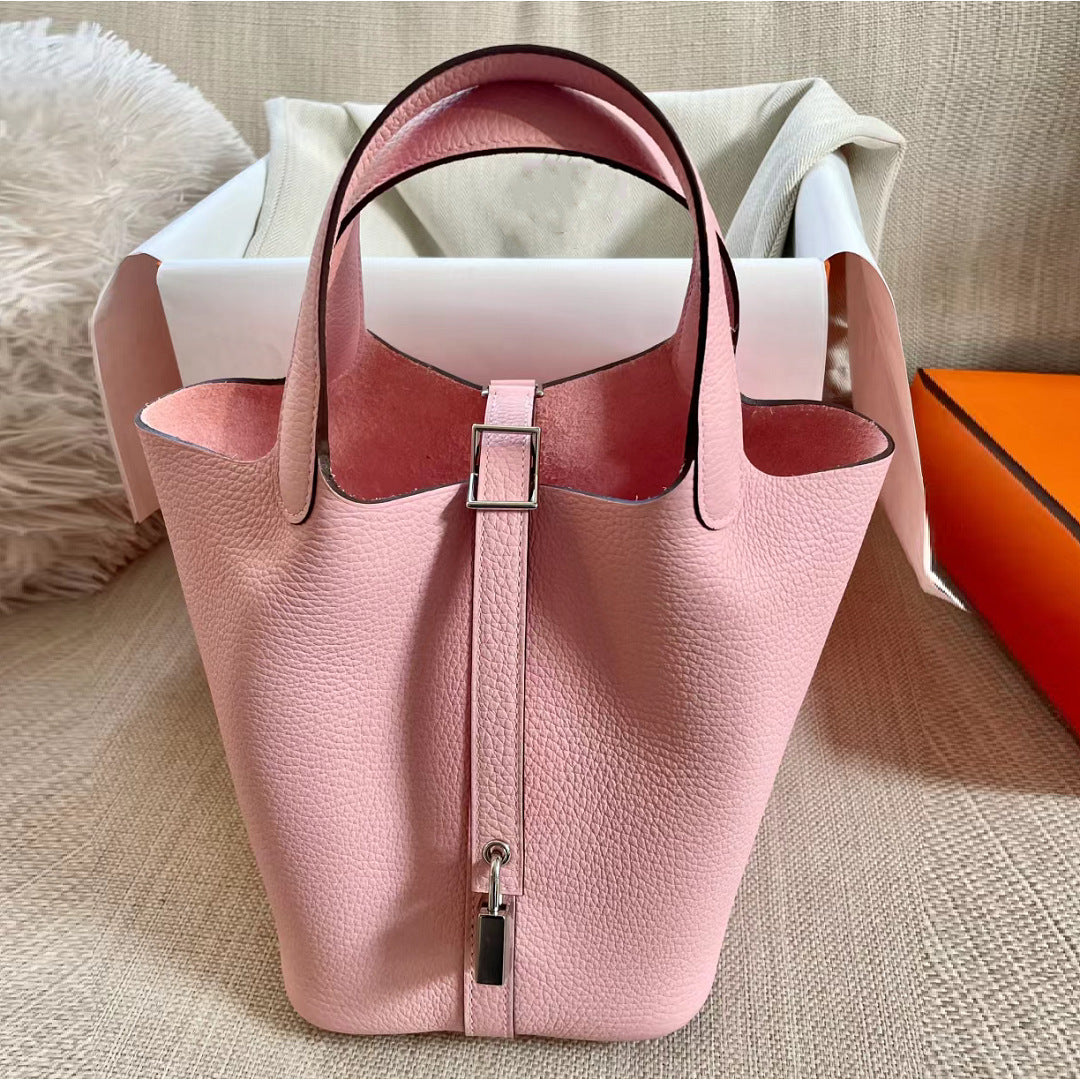 Women's Pebbled Leather Bucket Handbag
