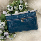 Genuine Leather Crocodile Embossed Cosmetic Handbag