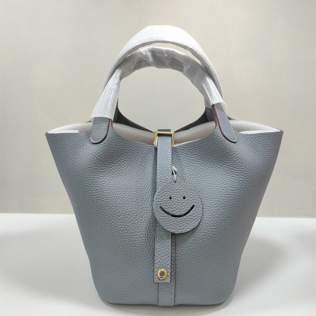 Women's Pebbled Leather Bucket Handbag