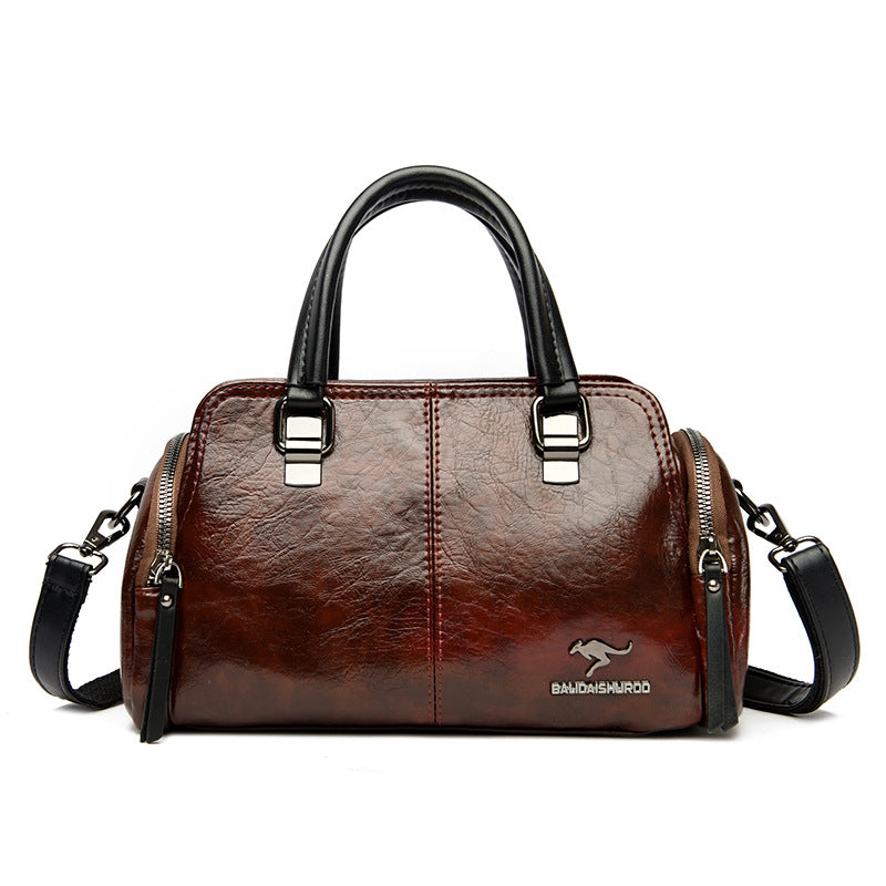 Vintage Colorblock Soft Leather Boston Handbag