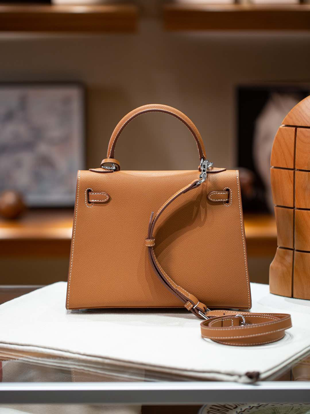 Premium Leather Kelly Style Shoulder Crossbody Handbag