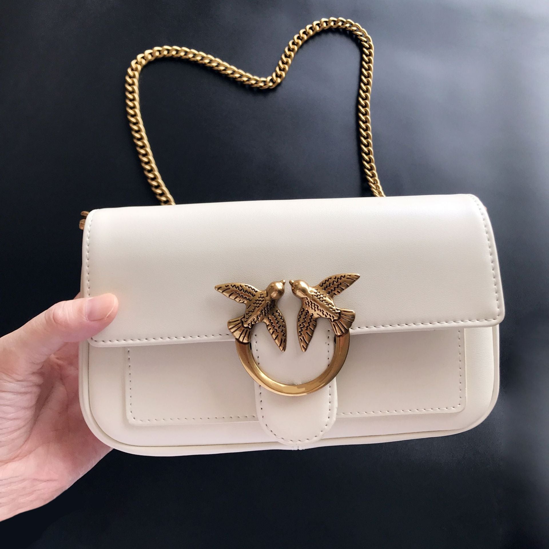 Genuine Leather Quilted Love Birds Crossbody Bag