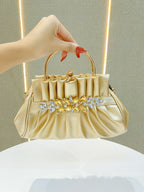 Elegant Gold Pleated Rhinestone Handbag