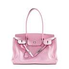 Silver Leather Tote Handbag Large Capacity
