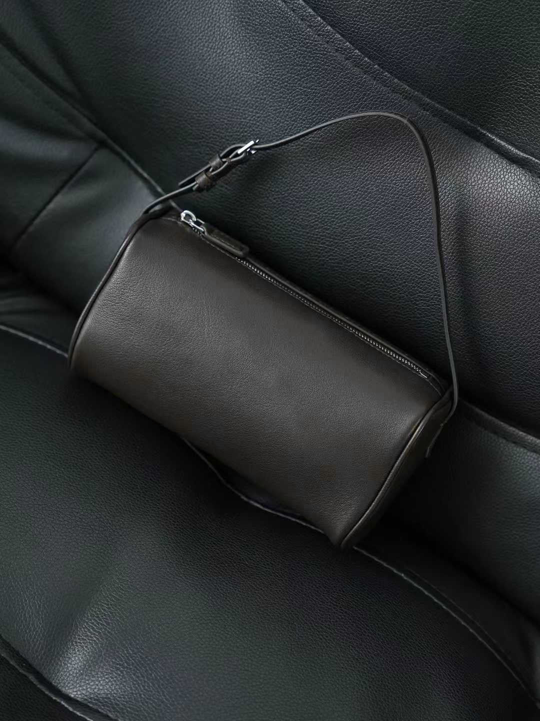 Top Grain Leather Cylindrical Crossbody Shoulder Bag