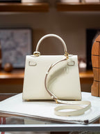 Premium Leather Kelly Style Shoulder Crossbody Handbag