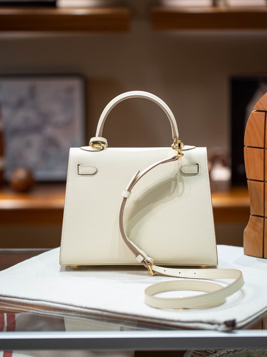 Premium Leather Kelly Style Shoulder Crossbody Handbag