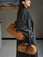 Suede Leather Bowling Tote Shoulder Bag