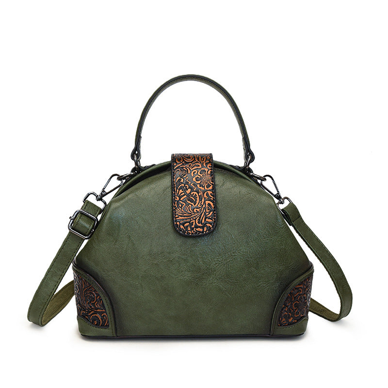 Retro Embossed Faux Leather Top-Handle Crossbody Bag