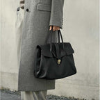 Soft Leather Work Tote Handbag with Clasp