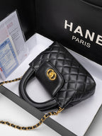 Genuine Leather Quilted Top Handle Crossbody Bag