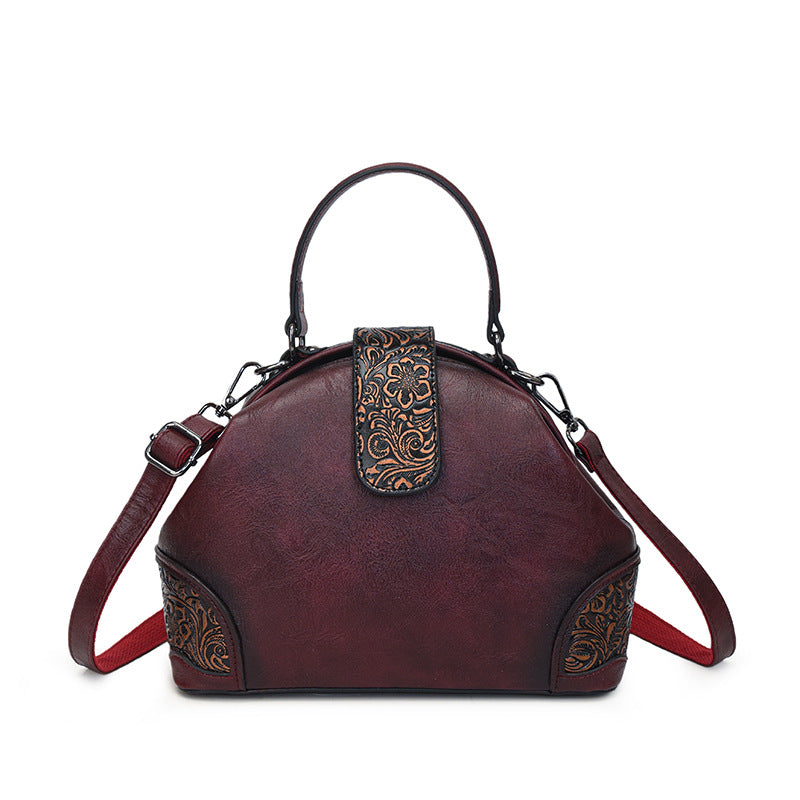 Retro Embossed Faux Leather Top-Handle Crossbody Bag