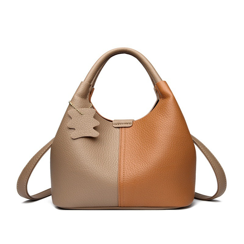 Soft Leather Two-Tone Bucket Handbag