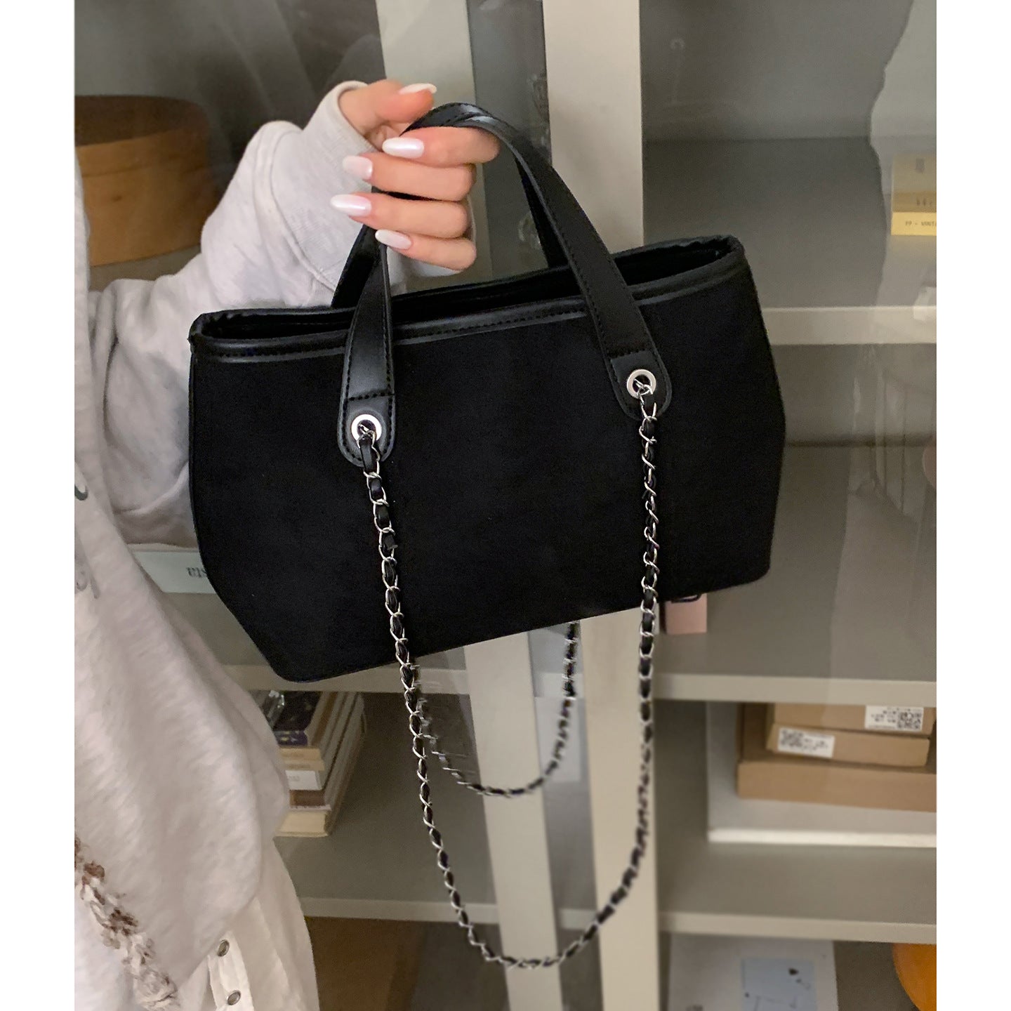 Women's Suede-Feel Chain Shoulder Tote Bag