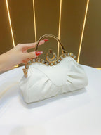 Elegant Pleated Evening Handbag with Crystals