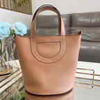 Pebbled Leather D-Pocket Bucket Handbag