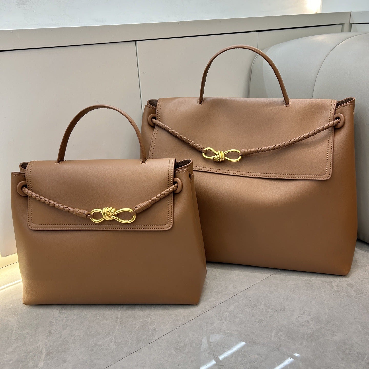 Genuine Leather Woven Tote Crossbody Bag