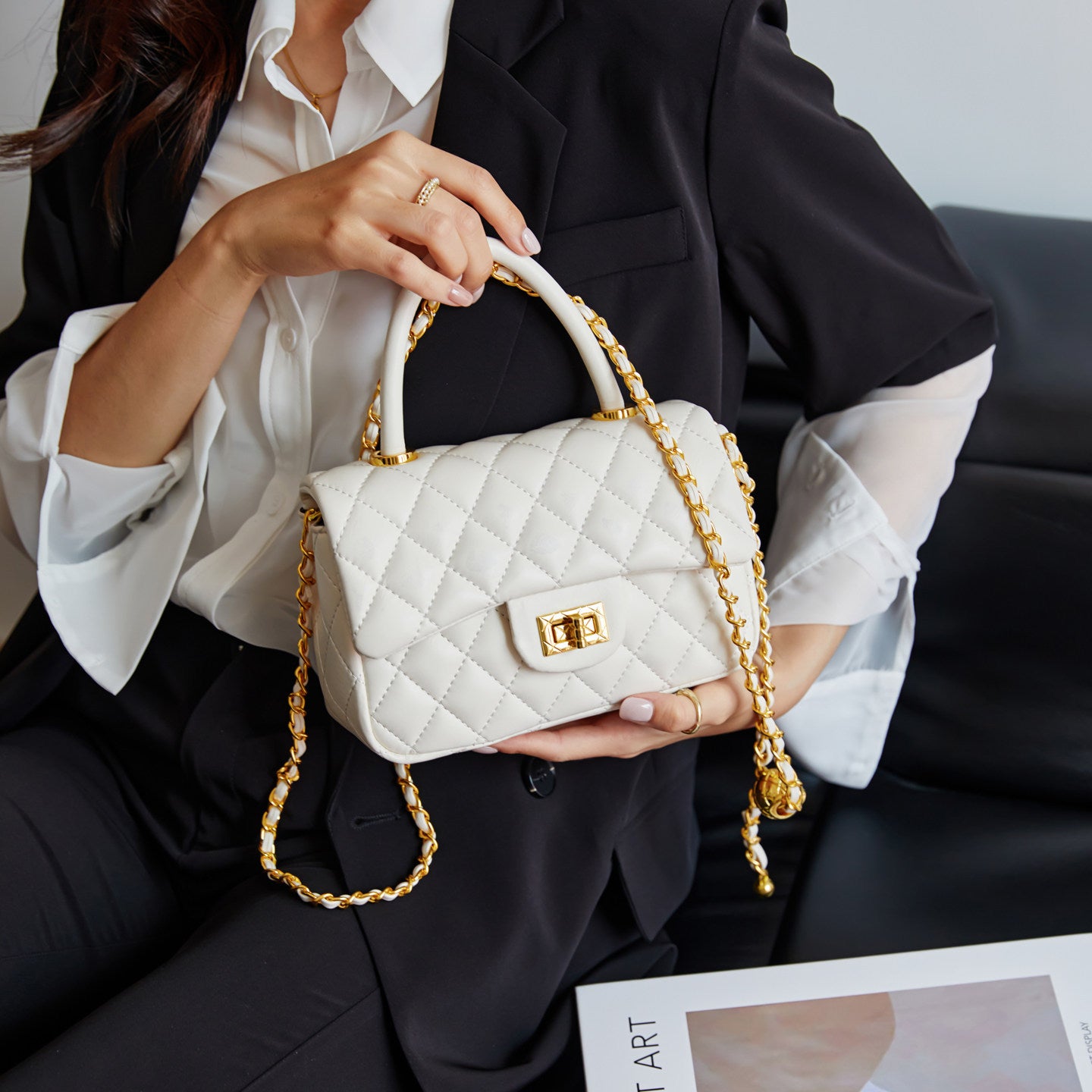 Luxury Quilted Soft Leather Top Handle Bag