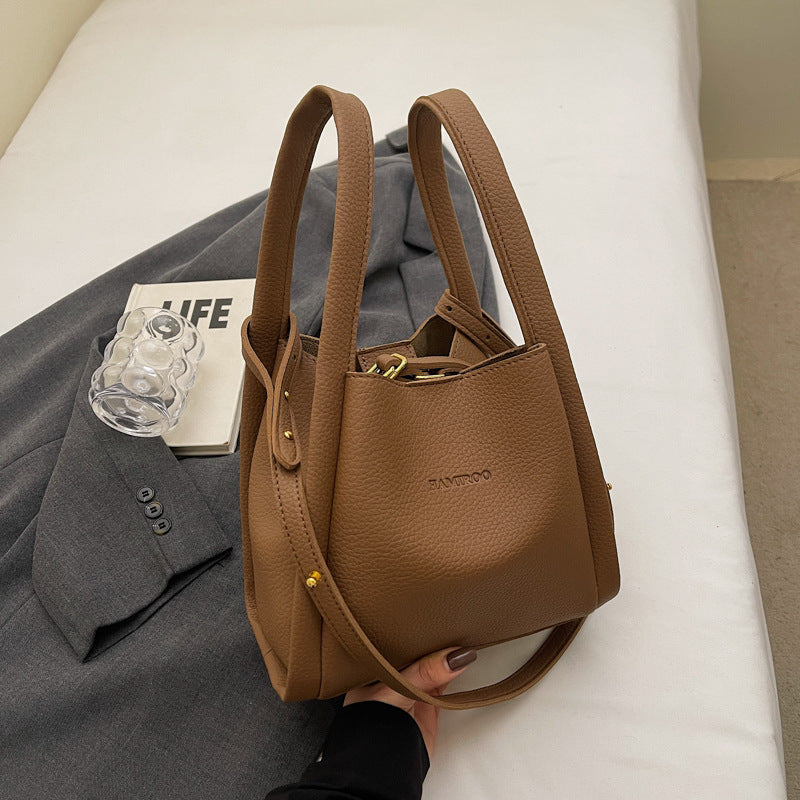 Soft Faux Leather Bucket Tote Bag