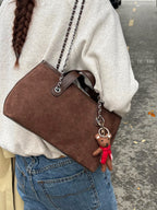 Women's Suede-Feel Chain Shoulder Tote Bag